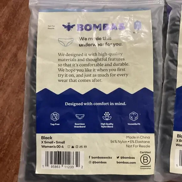 Set Of 4 Bombas Womens black Seamless Hipster Underwear Size XS/S 00-4 New - Picture 3 of 4